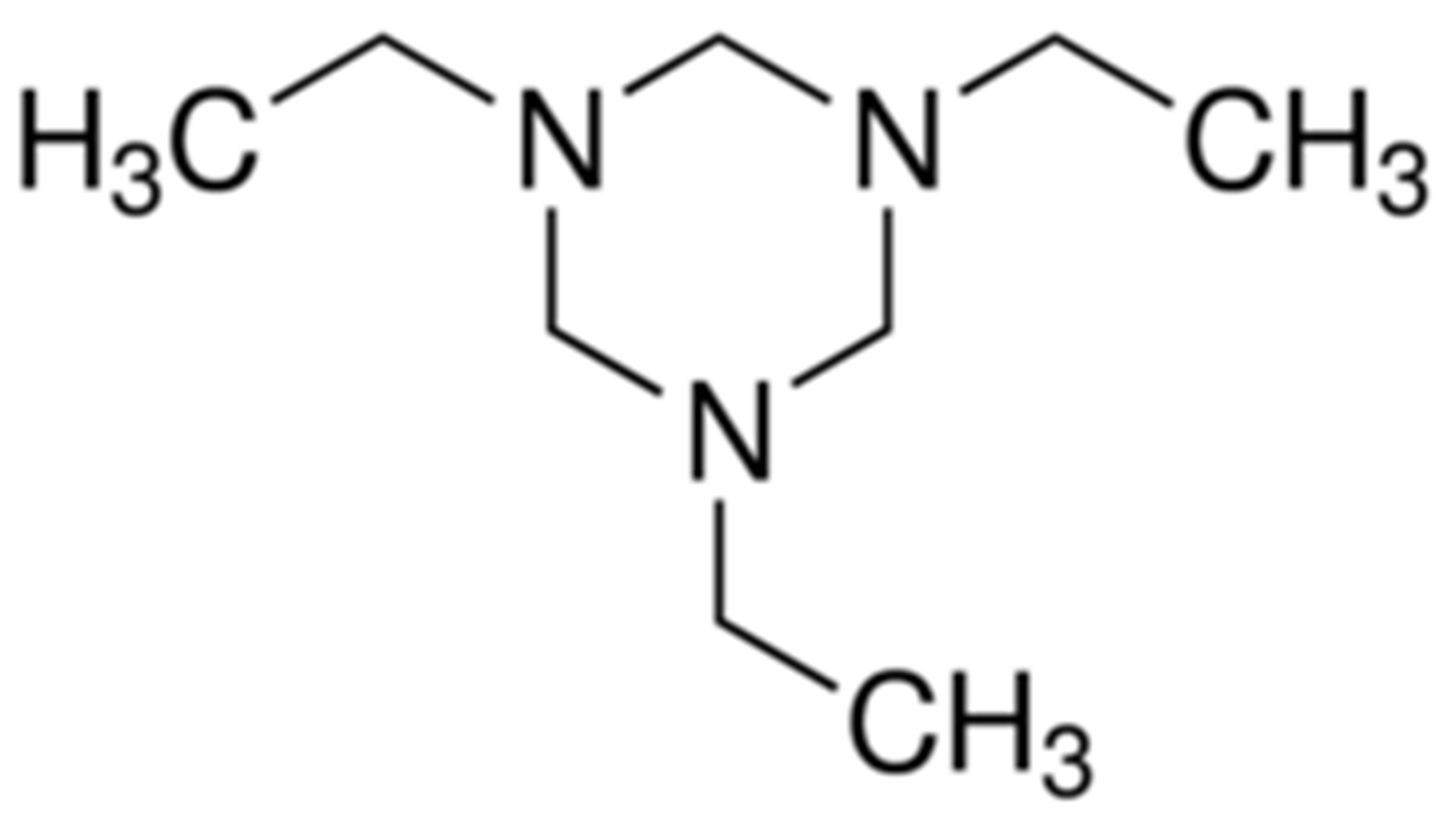 Chemical structure of the RDX ring system: a six-membered ring of alternating nitrogen and carbon atoms.